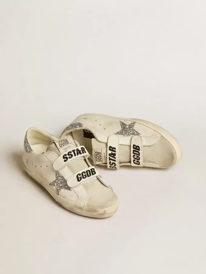 Old School für Damen mit silbernem Glitzerstern und eisgrauer Zunge aus Wildleder