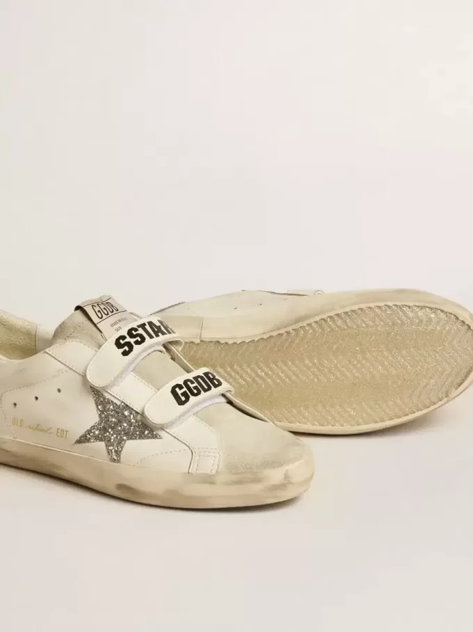 Old School für Damen mit silbernem Glitzerstern und eisgrauer Zunge aus Wildleder