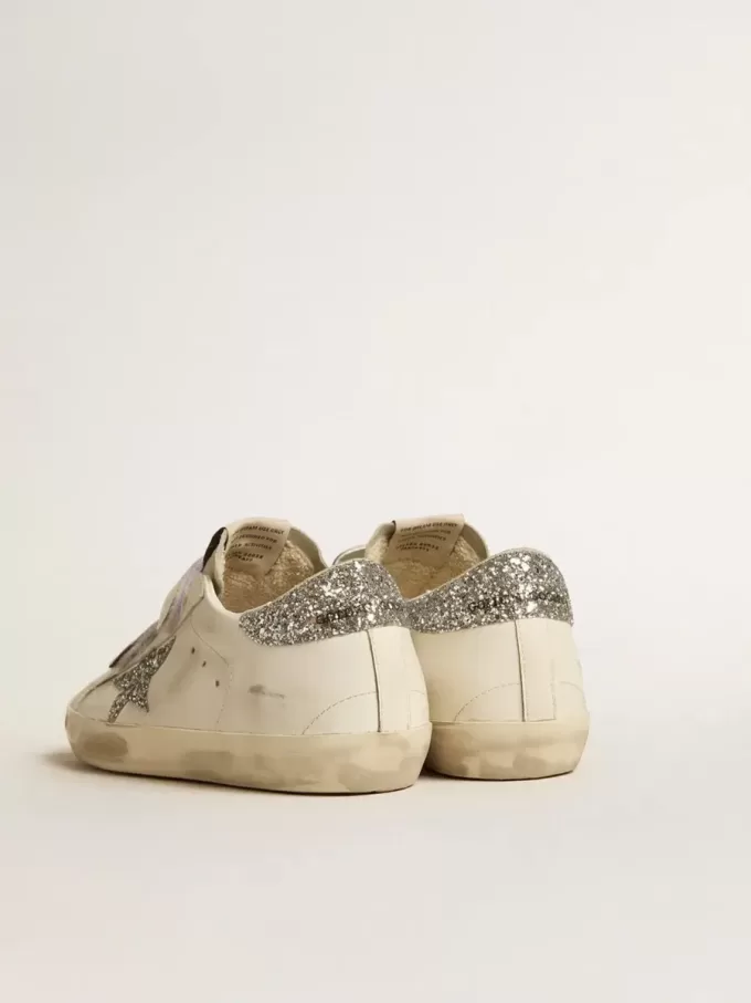 Old School für Damen mit silbernem Glitzerstern und eisgrauer Zunge aus Wildleder