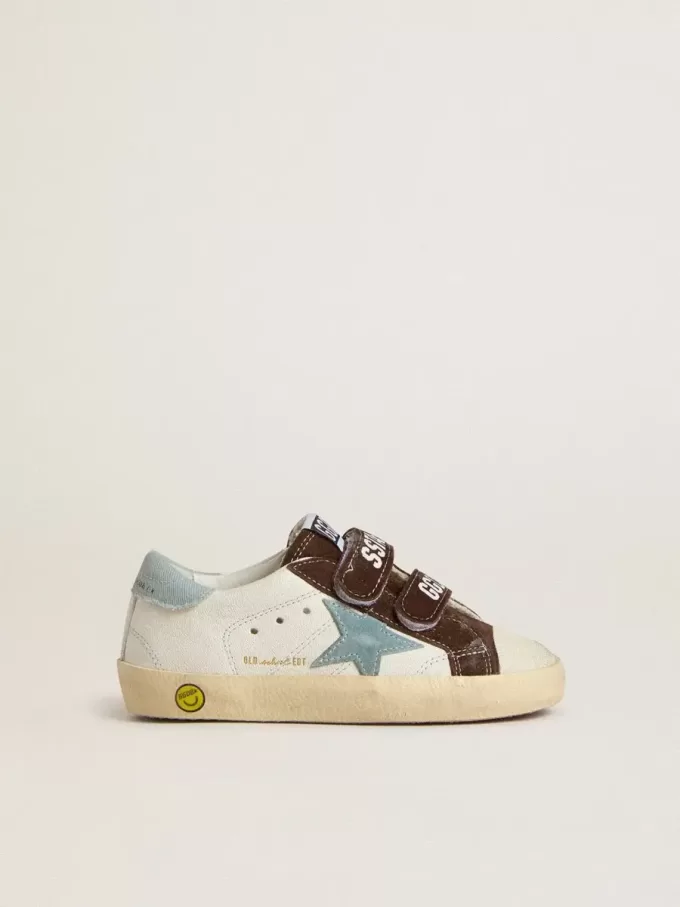 Old School Young aus Nappaleder mit hellblauem Wildlederstern und braunen Wildledereinsätzen Old School Young aus Nappaleder mit hellblauem Wildlederstern und braunen Wildledereinsätzen