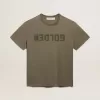 Olivgrünes Damen-T-Shirt mit goldener Beschriftung