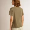 Olivgrünes Damen-T-Shirt mit goldener Beschriftung