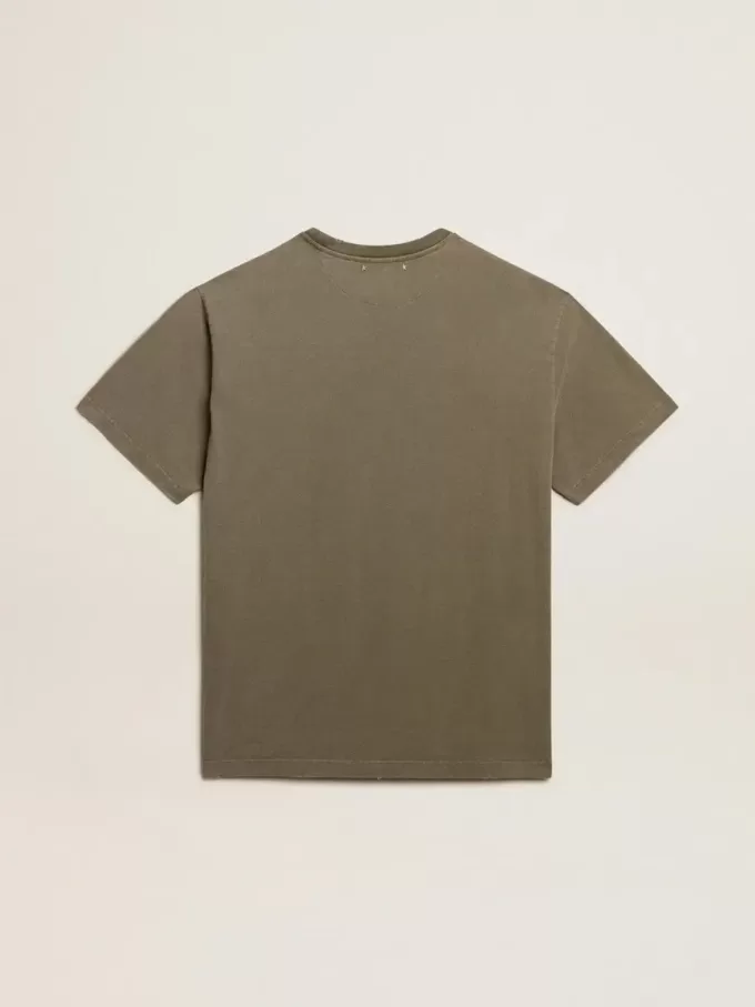 Olivgrünes Damen-T-Shirt mit goldener Beschriftung