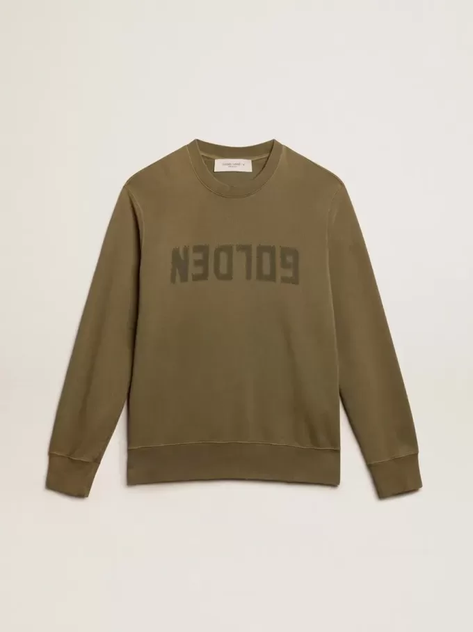 Olivgrünes Sweatshirt für Herren mit goldenem Schriftzug Olivgrünes Sweatshirt für Herren mit goldenem Schriftzug