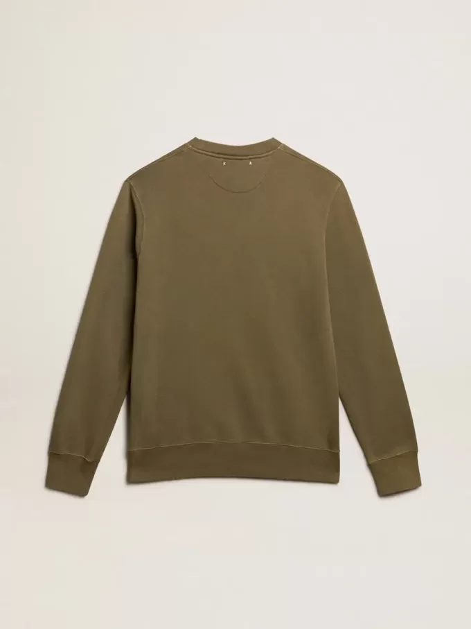 Olivgrünes Sweatshirt für Herren mit goldenem Schriftzug Olivgrünes Sweatshirt für Herren mit goldenem Schriftzug