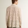 Oversized-Hemd aus cremefarbener, durchsichtiger Spitze