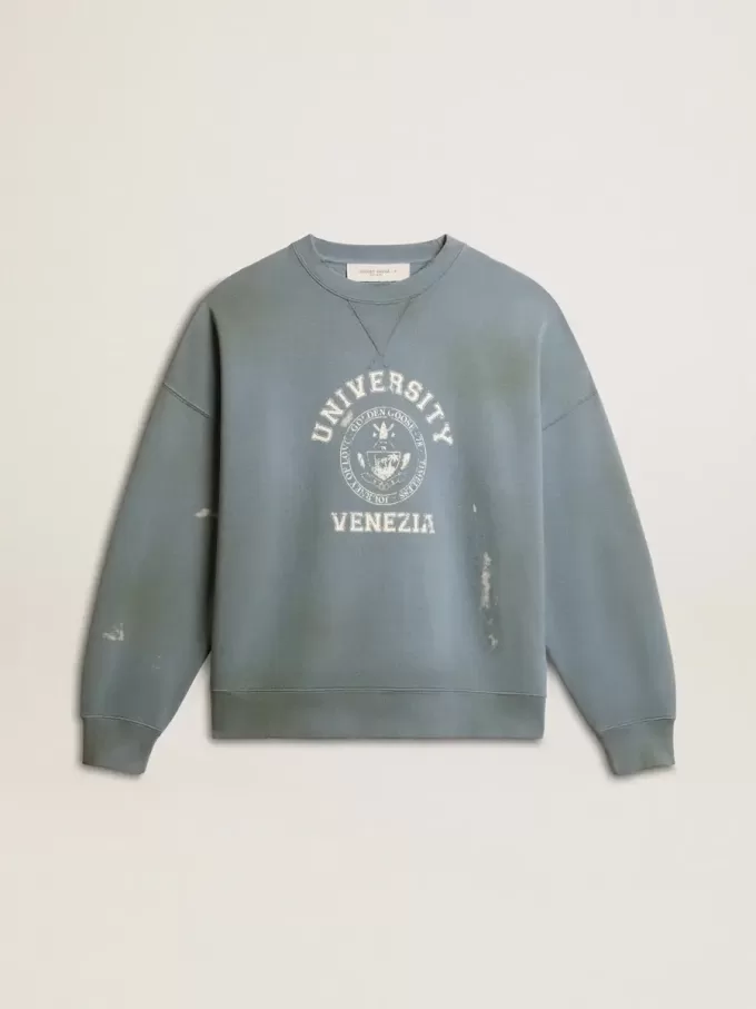 Oversized-Sweatshirt in Babyblau mit Used-Look