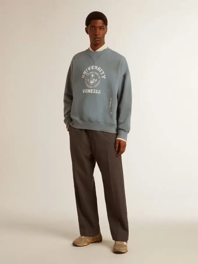 Oversized-Sweatshirt in Babyblau mit Used-Look