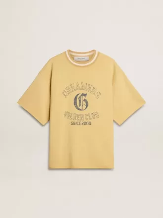 Oversized-T-Shirt für Herren aus gelber Baumwolle mit blauem Print