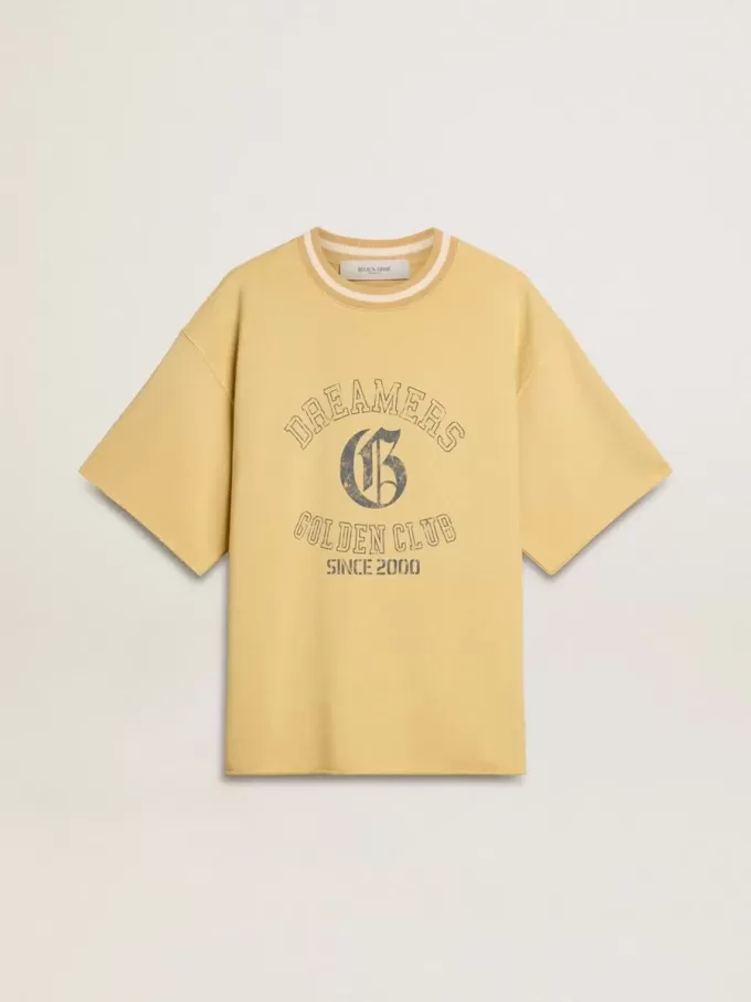 Oversized-T-Shirt für Herren aus gelber Baumwolle mit blauem Print Oversized-T-Shirt für Herren aus gelber Baumwolle mit blauem Print
