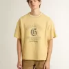 Oversized-T-Shirt für Herren aus gelber Baumwolle mit blauem Print Oversized-T-Shirt für Herren aus gelber Baumwolle mit blauem Print