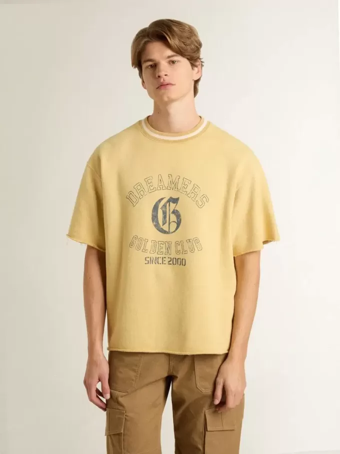 Oversized-T-Shirt für Herren aus gelber Baumwolle mit blauem Print Oversized-T-Shirt für Herren aus gelber Baumwolle mit blauem Print