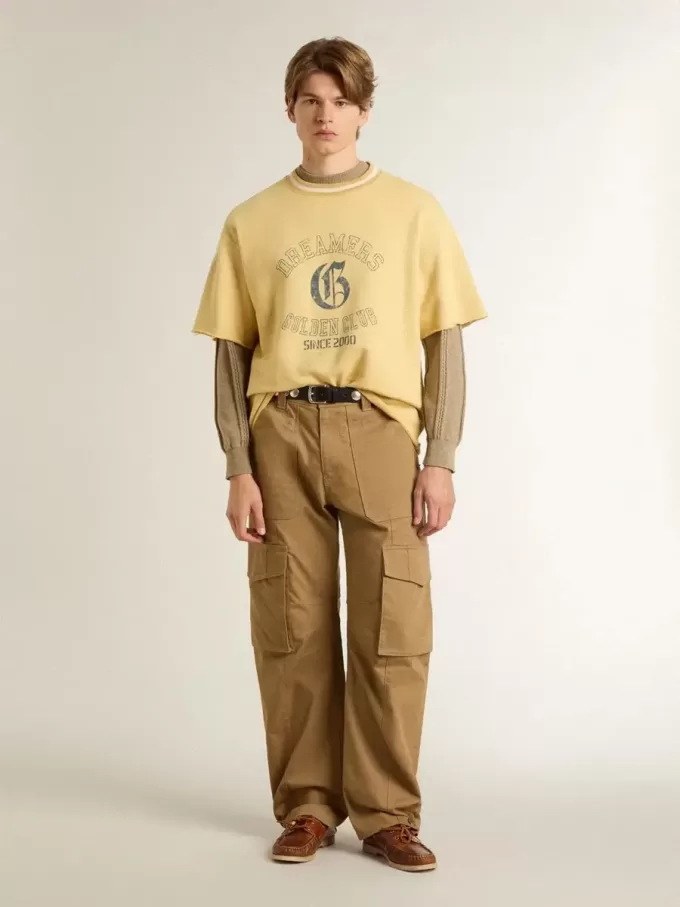 Oversized-T-Shirt für Herren aus gelber Baumwolle mit blauem Print Oversized-T-Shirt für Herren aus gelber Baumwolle mit blauem Print