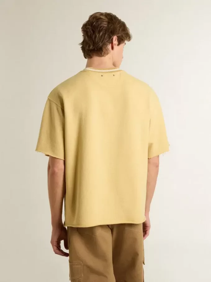 Oversized-T-Shirt für Herren aus gelber Baumwolle mit blauem Print Oversized-T-Shirt für Herren aus gelber Baumwolle mit blauem Print