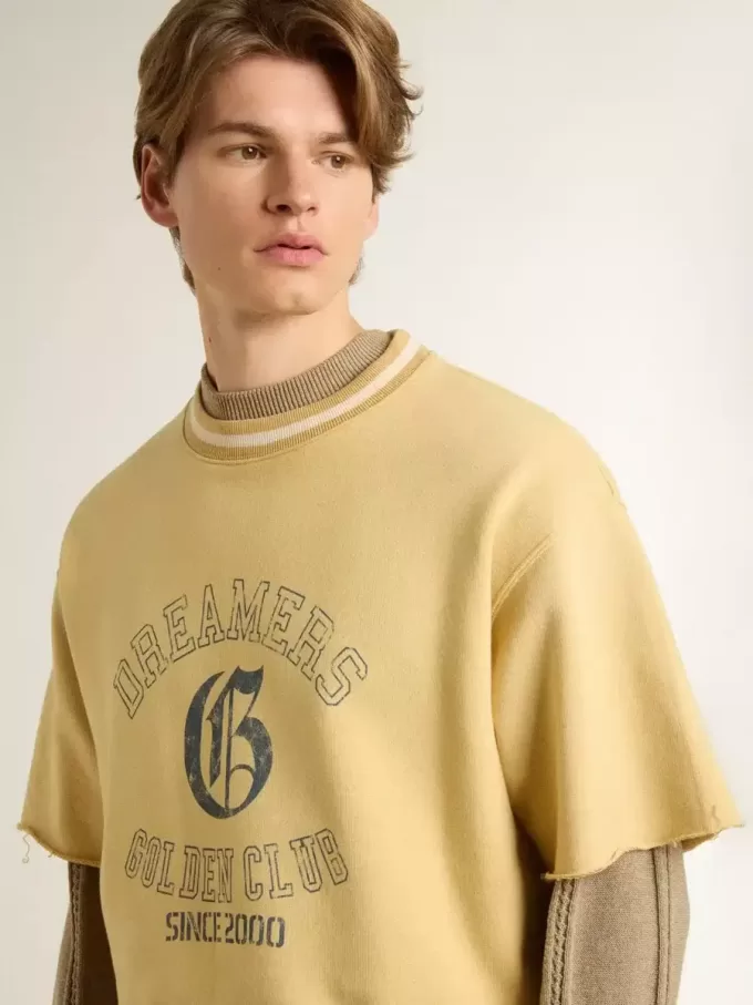 Oversized-T-Shirt für Herren aus gelber Baumwolle mit blauem Print Oversized-T-Shirt für Herren aus gelber Baumwolle mit blauem Print