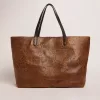 Pasadena-Tasche aus gehämmertem Leder mit Leopardenmuster und kontrastierenden schwarzen Griffen Pasadena-Tasche aus gehämmertem Leder mit Leopardenmuster und kontrastierenden schwarzen Griffen