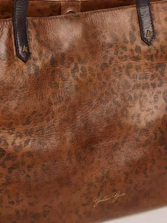 Pasadena-Tasche aus gehämmertem Leder mit Leopardenmuster und kontrastierenden schwarzen Griffen Pasadena-Tasche aus gehämmertem Leder mit Leopardenmuster und kontrastierenden schwarzen Griffen