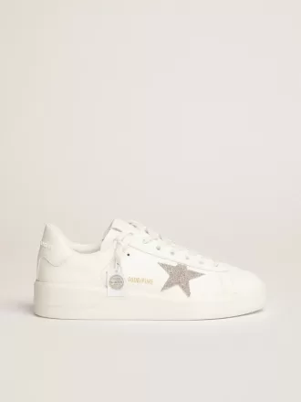 Purestar für Damen aus weißem Leder mit silbernem Swarovski-Kristallstern