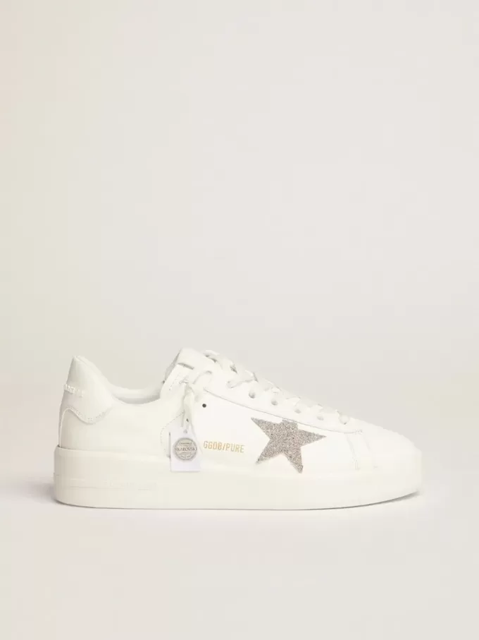 Purestar für Damen aus weißem Leder mit silbernem Swarovski-Kristallstern