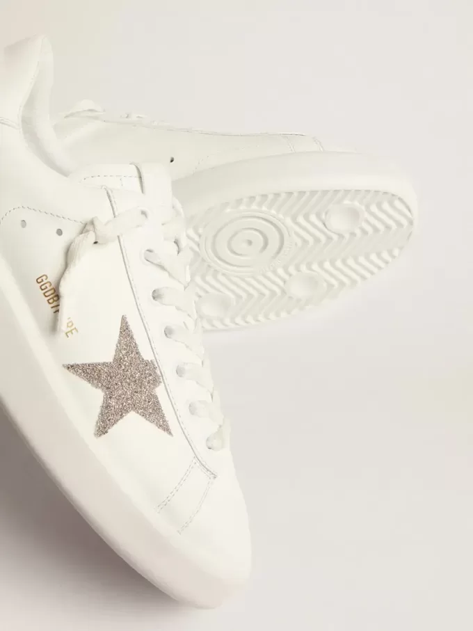 Purestar für Damen aus weißem Leder mit silbernem Swarovski-Kristallstern