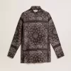 Pyjamahemd in Anthrazitgrau mit Paisley-Print