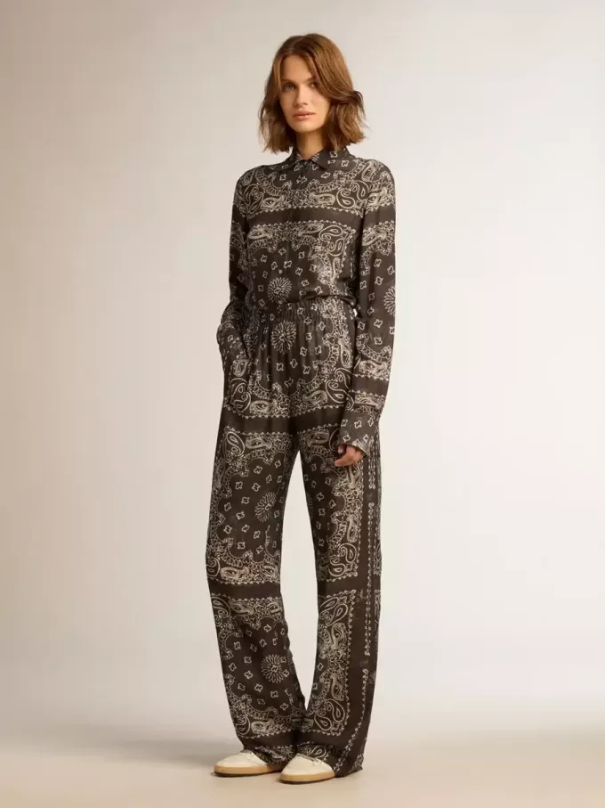 Pyjamahemd in Anthrazitgrau mit Paisley-Print