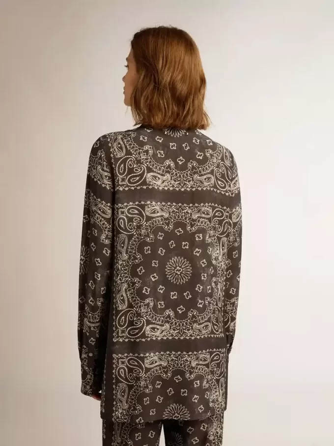 Pyjamahemd in Anthrazitgrau mit Paisley-Print
