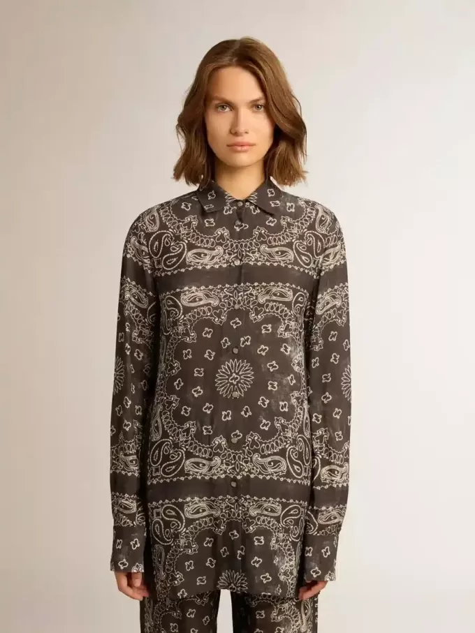 Pyjamahemd in Anthrazitgrau mit Paisley-Print