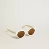 Quadratische Panthos-Sonnenbrille mit beigem Rahmen und goldenen Details Quadratische Panthos-Sonnenbrille mit beigem Rahmen und goldenen Details