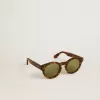 Quadratische Panthos-Sonnenbrille mit havannabraunem Rahmen und grünen Gläsern Quadratische Panthos-Sonnenbrille mit havannabraunem Rahmen und grünen Gläsern
