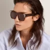 Quadratische Sonnenbrille mit havannabraunem Rahmen und Kristallen Quadratische Sonnenbrille mit havannabraunem Rahmen und Kristallen