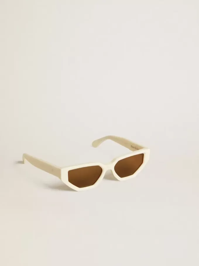 Rechteckige Sonnenbrille mit beigem Rahmen