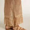 Ärmelloses Midikleid für Damen aus beigem Häkelstoff mit Fransen Ärmelloses Midikleid für Damen aus beigem Häkelstoff mit Fransen