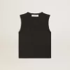 Ärmelloses T-Shirt in Used-Schwarz mit Ton-in-Ton-Gradientenstickerei