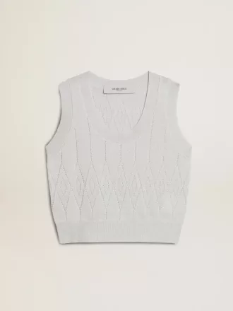 Ärmelloses Tanktop für Damen aus babyblauem Strick