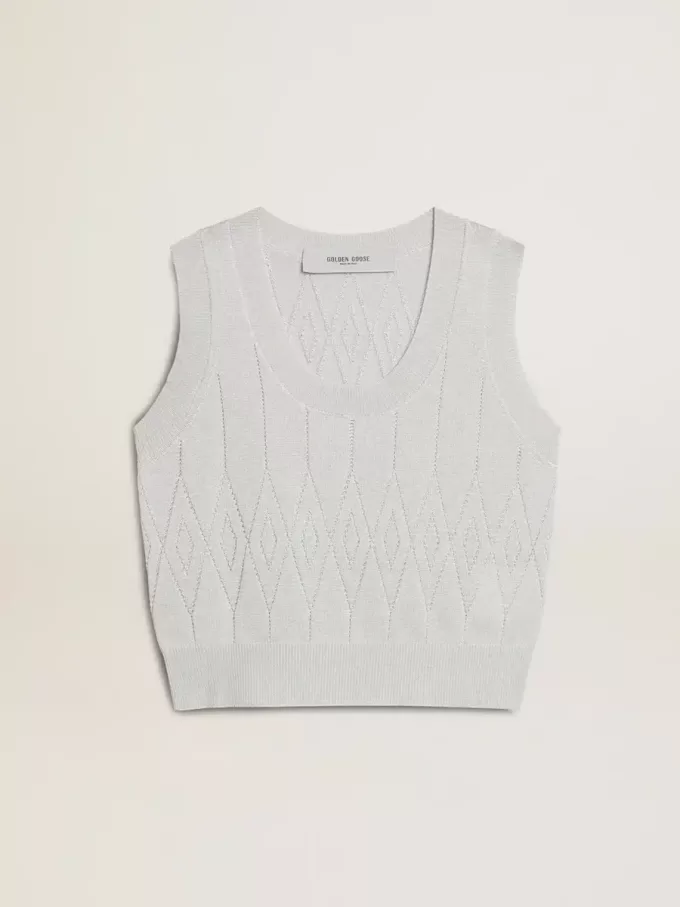 Ärmelloses Tanktop für Damen aus babyblauem Strick Ärmelloses Tanktop für Damen aus babyblauem Strick