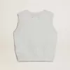 Ärmelloses Tanktop für Damen aus babyblauem Strick Ärmelloses Tanktop für Damen aus babyblauem Strick