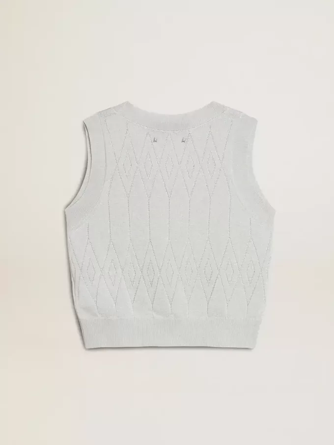 Ärmelloses Tanktop für Damen aus babyblauem Strick Ärmelloses Tanktop für Damen aus babyblauem Strick