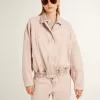 Rosa gefärbte Denim-Bomberjacke für Damen