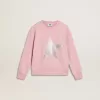 Rosa Sweatshirt mit großem Stern in silbernem Glitzer auf der Vorderseite