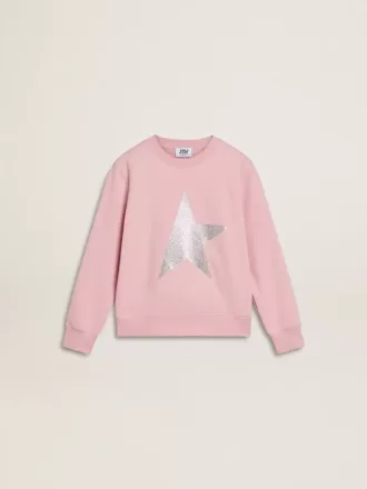 Rosa Sweatshirt mit großem Stern in silbernem Glitzer auf der Vorderseite