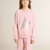 Rosa Sweatshirt mit großem Stern in silbernem Glitzer auf der Vorderseite