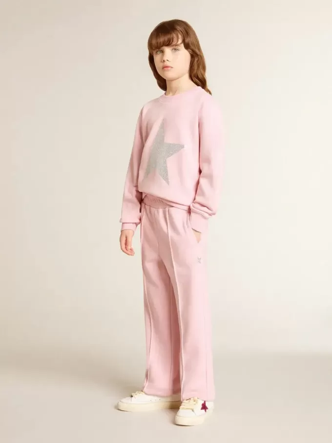 Rosa Sweatshirt mit großem Stern in silbernem Glitzer auf der Vorderseite
