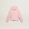 Rosa Sweatshirt mit Kapuze und silbernen Glitzersternen