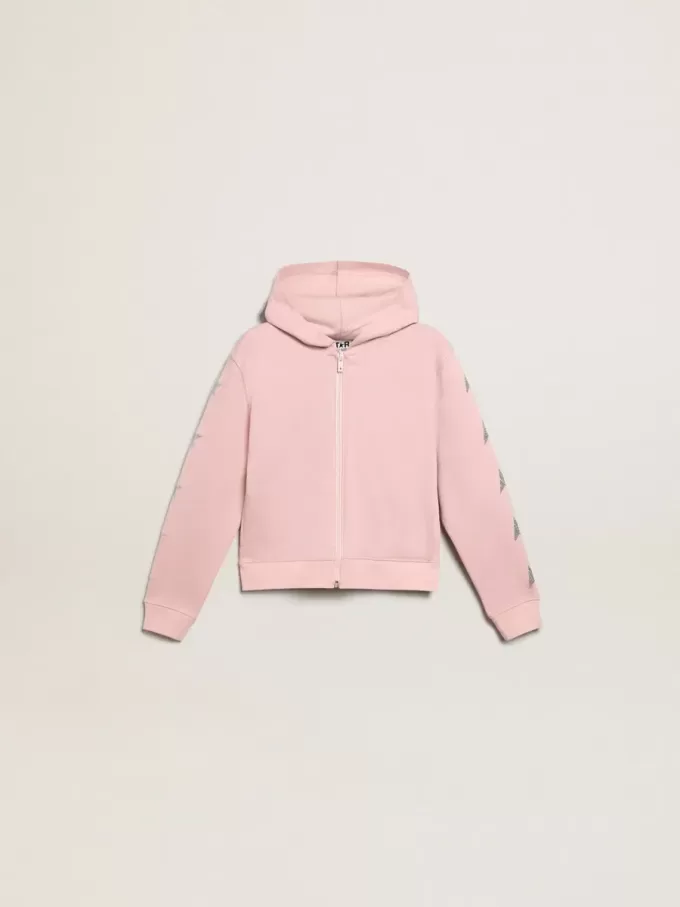 Rosa Sweatshirt mit Kapuze und silbernen Glitzersternen