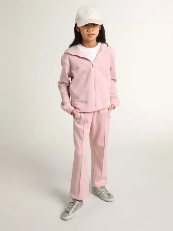 Rosa Sweatshirt mit Kapuze und silbernen Glitzersternen