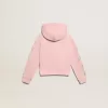 Rosa Sweatshirt mit Kapuze und silbernen Glitzersternen
