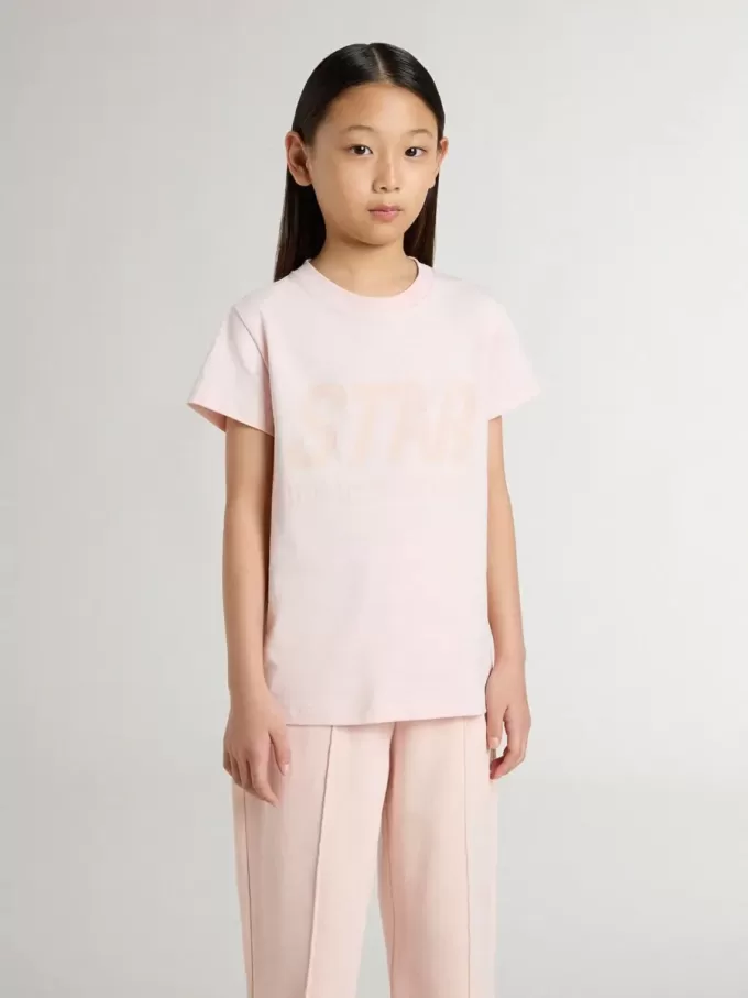 Rosa T-Shirt für Mädchen mit rosa Aufdruck auf der Vorderseite