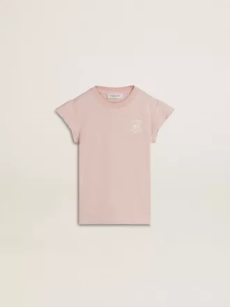 Rosa T-Shirt für Mädchen mit Rüschenärmeln und Stickerei