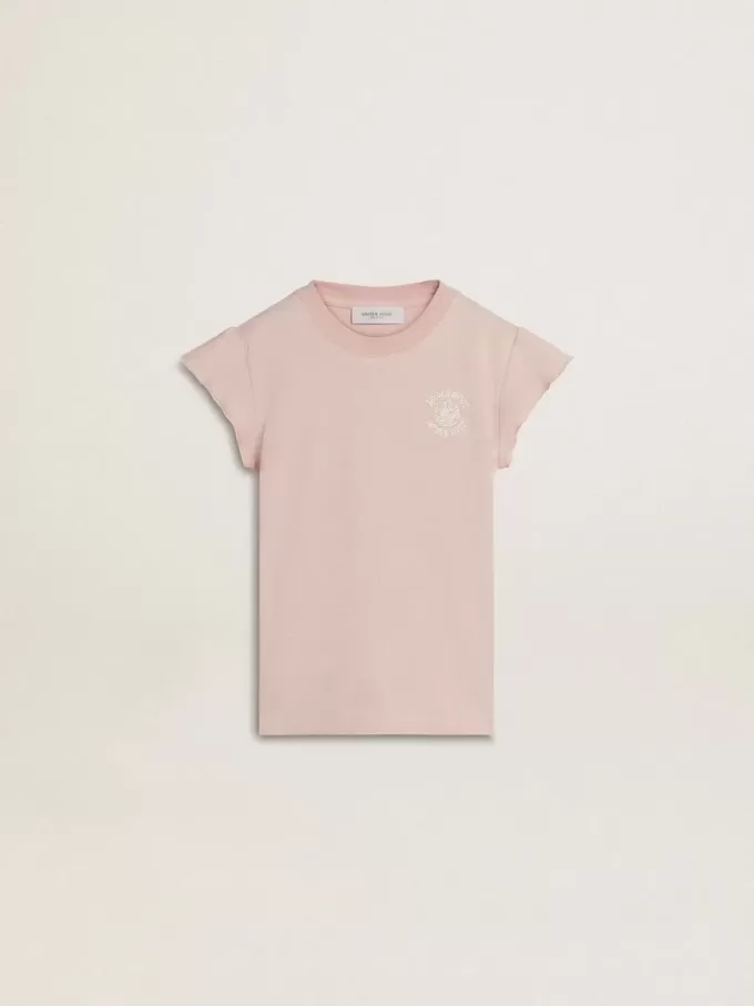 Rosa T-Shirt für Mädchen mit Rüschenärmeln und Stickerei
